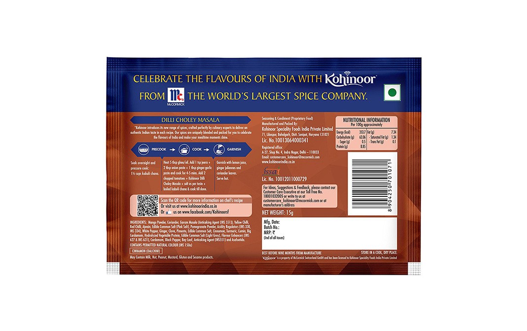 Kohinoor Dilli Choley Masala    Box  15 grams